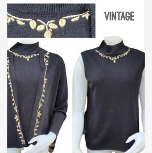 Vintage Gold Leaf embroidery Sweater Set M‎